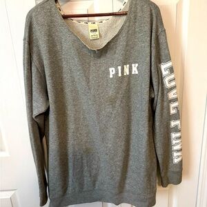 Women’s large grey Victoria Secret Pink off the shoulder sweater